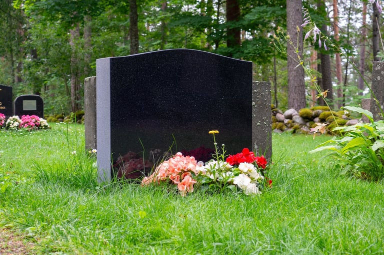 Peaceful cemetery scene with flowers
